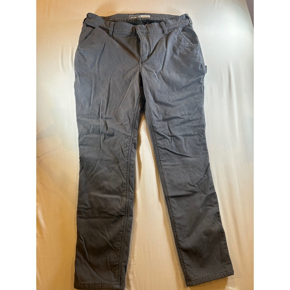 Carhartt Womens Relaxed Fit Fleece Lined Canvas Work Pants Gray Size 12 Regular